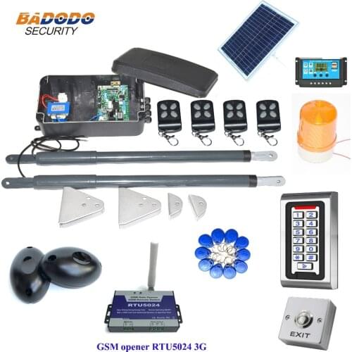 200KG Waterproof Automatic dual arms electric swing gate Opener Operator with solar powered metal access control GSM opener