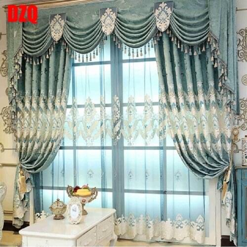 2021 New Chenille Jacquard Embroidery European Large Flower Hollow Embroidery Fabric Curtains for Living Dining Room Bedroom