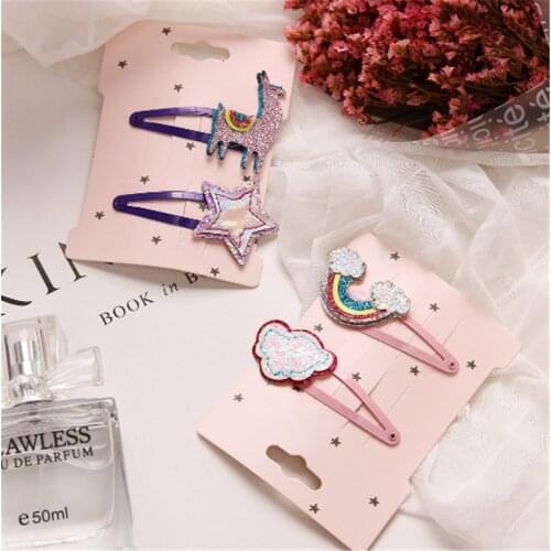 5set/lot Super Adorable Gilter Star Cloud Hair Clips Cartoon Alpaca Rainbow Clips Set for Girl Party Hairpins Hair Accessories