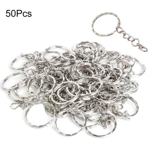 50Pcs/set 25mm Chain Circle Keychain Rings Metal Lobster Clasp DIY Keyring Jump Rings Jewelry Making Accesorries