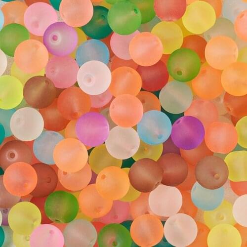 500pcs 10mm Transparent Frosted Glass Beads Spacer Bead Round Ball Bead Mixed Color for Jewelry Making DIY Craft Hole: 1mm