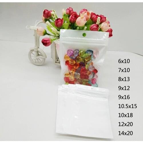 500pcs Zipper Plastic Bag Gift Reusable Ziplock Bag For Clothes Half Clear Transparent Plastic Bags With Hanging Hole Pearl Bags