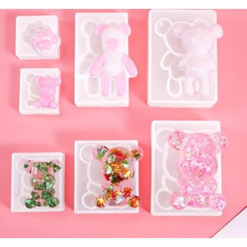 7 Pcs/Set Bear Shape Keychain Crystal Epoxy Resin Mold Earrings Pendant Silicone Mould DIY Crafts Jewelry Necklace Casting D0UB