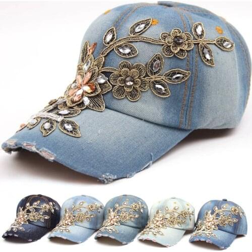 Baseball Cap For Men Women Sports Cap Rhinestone Flower Cowboy Hat Casual Outdoor Snapback Cap Gorras Unisex Adult Hats