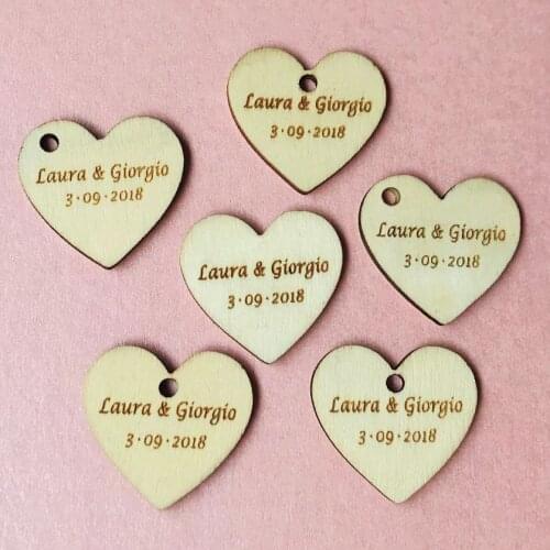 50pcs 4cm Personalized Engraved Wooden heart tags wedding gift tags baby shower favor tag Thank you tags