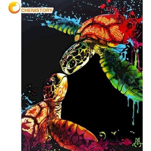 CHENISTORY Painting By Numbers For Kids Diy Gift Two Sea Turtle Animal Picture Acrylic Oil Picture Color On Canvas Handmade Wall