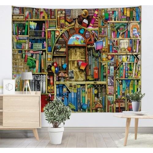 Colorful Bookshelf Tapestry Modern Bookcase School Custom