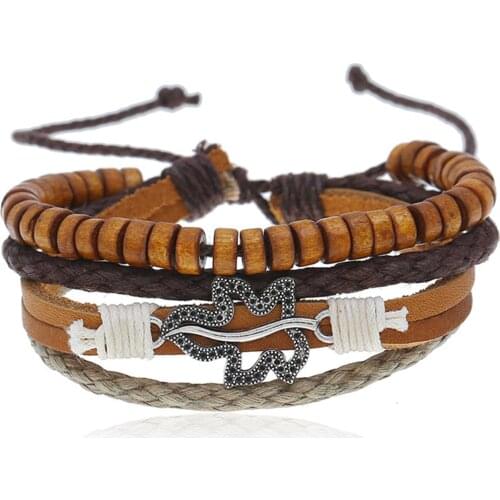 Wood Beads Multilayer Vintage Punk Handmade Weave Women Leather Men Bracelets Female Male Jewelry Wholesale