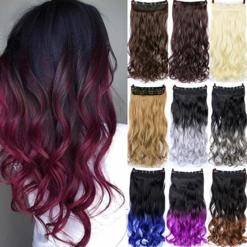 DIANQI long wavy hair high temperature fiber synthetic hair 5 clip in ombre black red hair extensions for women