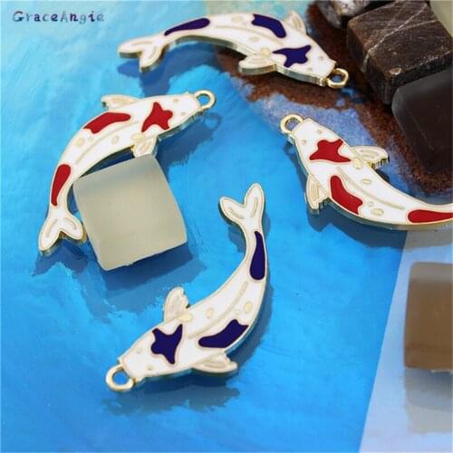 5Pcs Luck Fish 41*24mm Enamel Animals Charms Koi Mix Color Fashion Lucky fish Koi Enamel Necklace Pendants Handmade Accessories