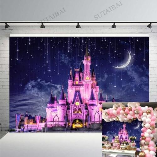 Fairy Tale Castle Backdrop Beautiful Night View Wedding Photography Background Children Girl Birthday Party Photo Backdrop Booth