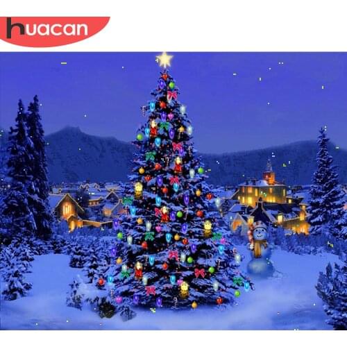 HUACAN Paint By Number Winter Drawing On Canvas HandPainted Art Gift DIY Pictures By Number Christmas Tree Kits Home Decor