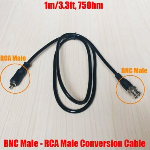 2PCS/Lot 1m 3.3ft BNC Male to RCA Male Jack Video Conversion Cable 75Ohm Coaxial Cable AV Adapter for CCTV Video Surveillance