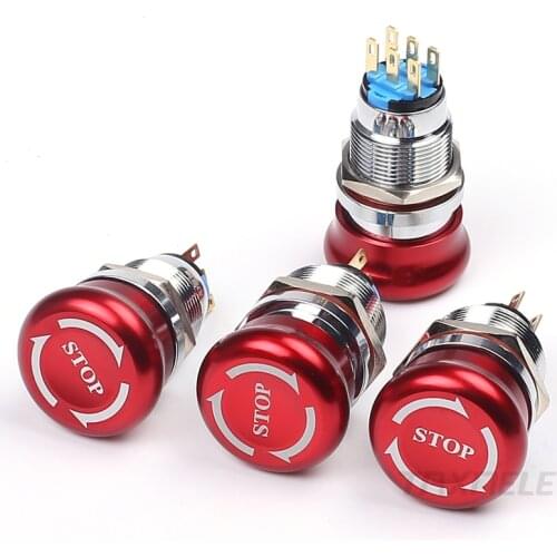 19mm 22mm Emergency STOP Push Button Switch 1NO1NC 2NO2NC Waterproof Stainless Steel Mushroom Metal Aluminum