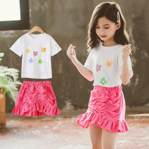Children Clothing Sets Summer Girls Clothes Cotton Print Short Sleeve T-shirt+Skirt 2Pcs Kids Girl Sports Suit 4 6 8 10 12 Years