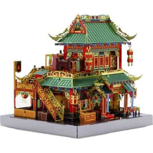 MU 3D Metal Puzzle Chinatown building MERCERY STORE model kits LED light model DIY Laser Cut Jigsaw Model For children Toys
