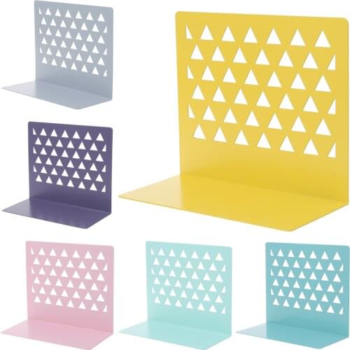 Metal Hollow Desktop Organizer Bookends Book Ends Support Stand Holder Shelf Bookrack Home Office Supplies M17F