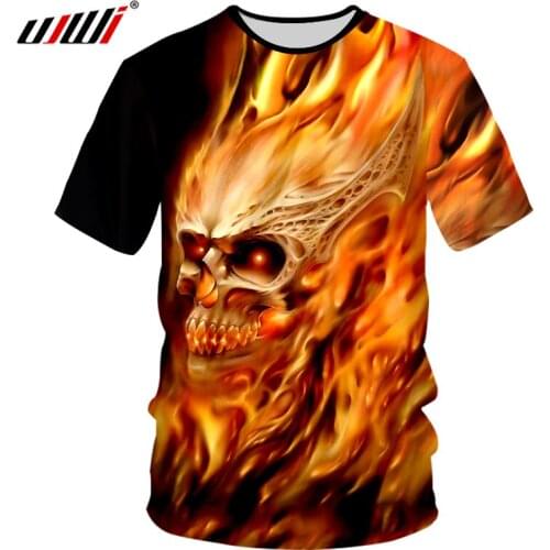 UJWI 2018 Man Brand Clothes Hip Hop Punk Style Casual Tshirts Men Cool Print Flame Skull Shirts Metal Skull 3d T Shirts Harajuku
