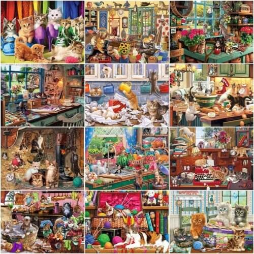 CHENISTORY Painting By Numbers Animal Cat DIY Drawing Handpainted Cook House Landscape Home Decor Gift 40x50cm Color Canvas