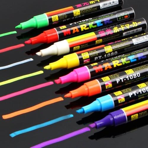 8 Color Erasable Oblique Highlighter Pen Set 6mm Liquid Chalk Fluorescent Neon Marker LED Window Glassboard Pens Free Shipping