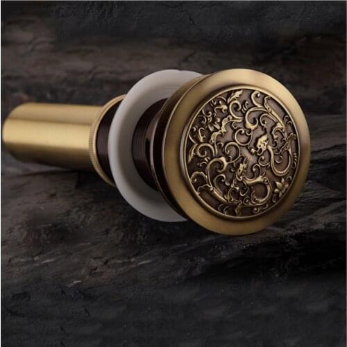 New Antique Brass Chinese Dragon Style Bathroom Basin Waste Pop Up Waste Vanity Vessel Sink Drain Without Overflow