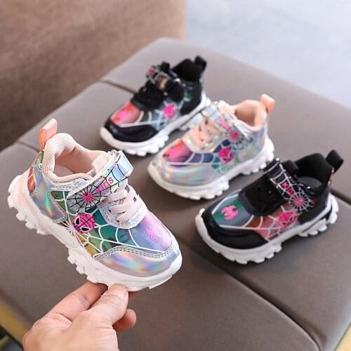 Girls' shoes spring autumn 2021 new cartoon spider-man shoes childrens gradient color childrens soft-soled sneakers size 21-30
