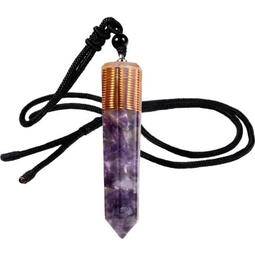 TUMBEELLUWA Orgone Healing Crystal Points Stone Pendant Necklace for Unisex, Hexagonal Faceted Stone Necklace Adjustable Jewelry
