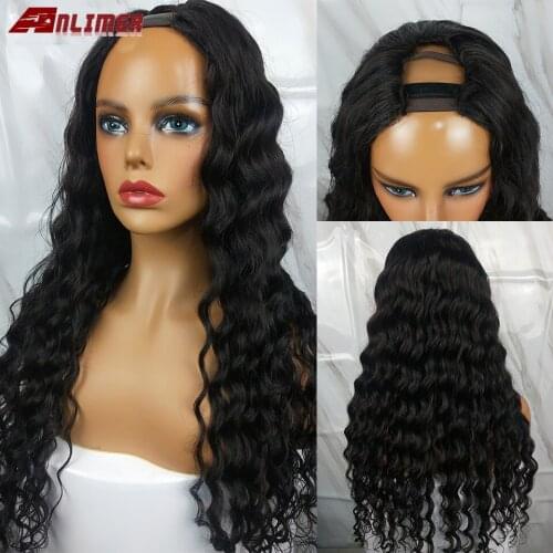 Anlimer U Part Wig Human Hair 180 Density Glueless Human Hair Wigs 10A Brazilian Virgin Hair Body Wave Can Be Permed & Dye