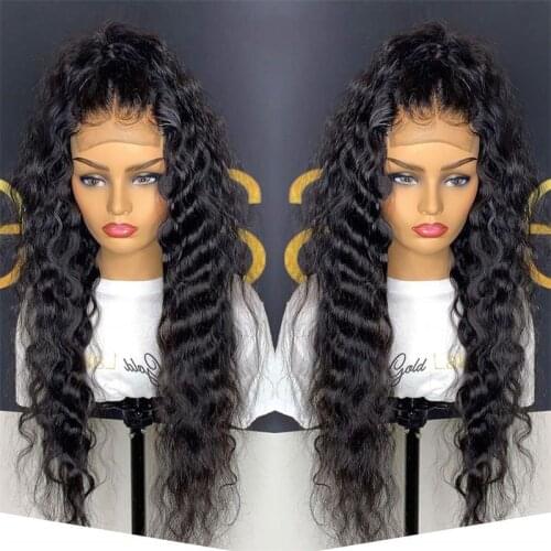 Black Hair Long Loose Deep Wave Lace Front Synthetic Wigs For Women Heat Resistant Fiber Hair Daily Lace Wigs Makeup Wigs