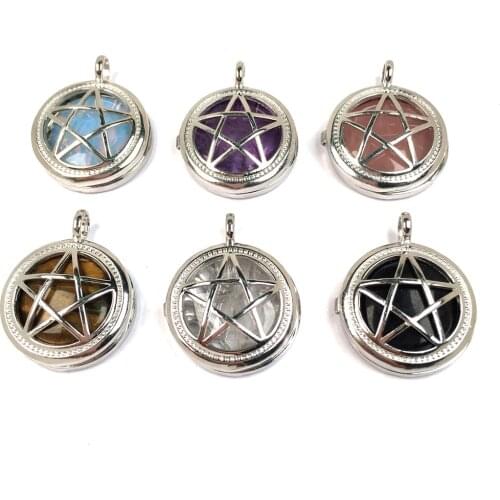 Natural Stones Hollow Pendant Pentagonal alloy Cage With stone Exquisite charms for Jewelry Making DIY Necklaces Accessories