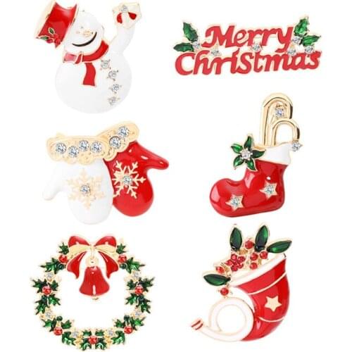 Hot Christmas Brooch Jewelry Christmas Stocking Bells Snowman Brooch Christmas Tree Brooch For Xmas Holiday Decorations
