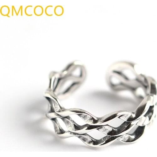 QMCOCO Vintage Wavy Three-Layer Void Ring Simple Classic Design INS Style Women Fashion Do Old 925 Silver Geometric Rin