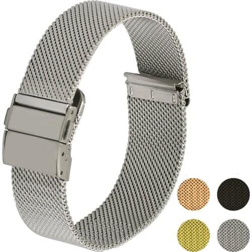BEAFIRY Watch Band 16mm 18mm 20mm 22mm Double snap Stainless Steel Watch Strap Silver Black Watchband for men women smart watch