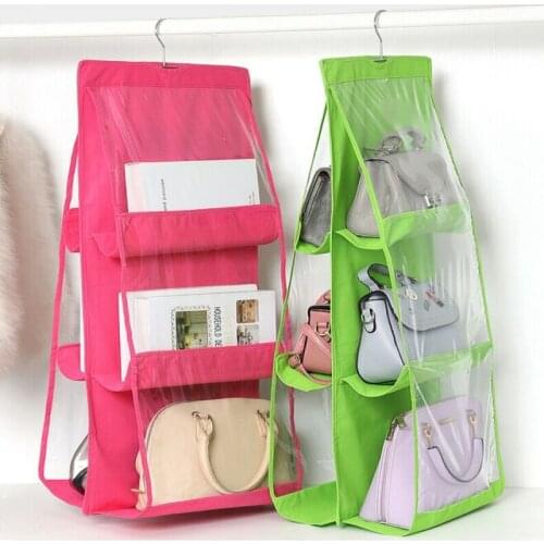 6 Pocket Foldable Hanging Bag 3 Layers Folding Shelf Bag Purse Handbag Organizer Door Sundry Pocket Hanger Storage Closet Hanger