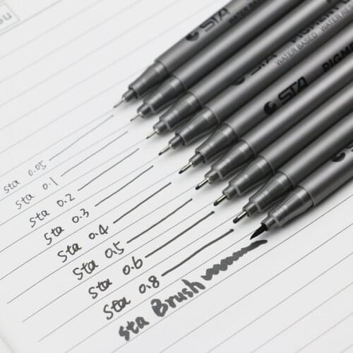 STA Waterproof Art Markers brush pen office student School Painting Line Drawing Black fine sketch Pens Art Supplies