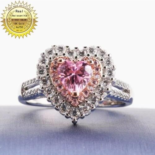 Solid 18K Gold 1ct pink Moissanite Diamond Ring D color VVS With national certificate 001