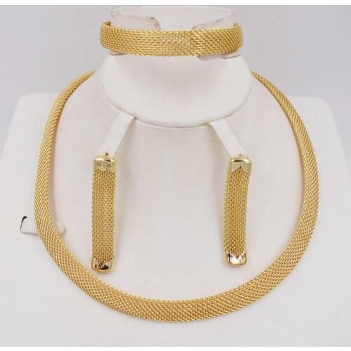 High Quality Ltaly 750 Gold color Jewelry Set For Women african beads jewlery fashion necklace set earring jewelry