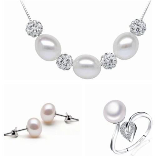 Real pearl jewelry set women natural pearl sets 925 sterling silver jewelry Sweet romance girl birthday engagement gift