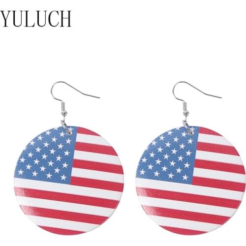 YULUCH Women round wood double-sided printing flag pattern pendant earrings for girls 6 pairs simple jewelry woman wooden