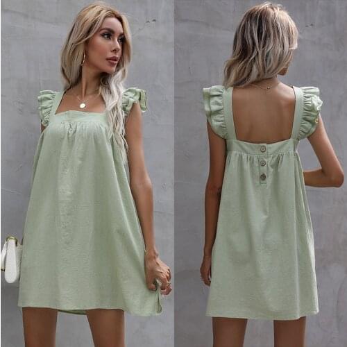 Dresses For Women 2021 Summer Solid Color Ruffled Sling Dress Robe Femme Vestidos Mujer Verano Nлатье Nетнее Jurken Zomer Dames