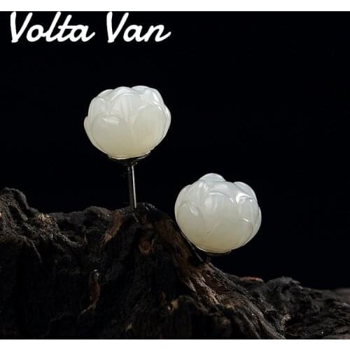 Volta Van Jade Stud Earrings 925 Sterling Silver 2021 New Elegant Vintage Fine Jewelry Lotus Flower All-Match Concise Earrings