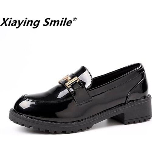 Xiaying Smile Women pumps spring & autumn women shoes fashion square heel women leather pumps Round Toe slip on rubber shoes