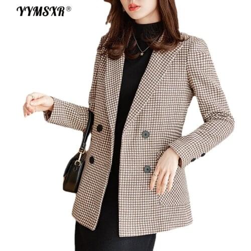 90 Kg Large Size High-quality Suit Womens Autumn and Winter Plaid Long-sleeved Double-breasted Ladies Office Jacket Elegant