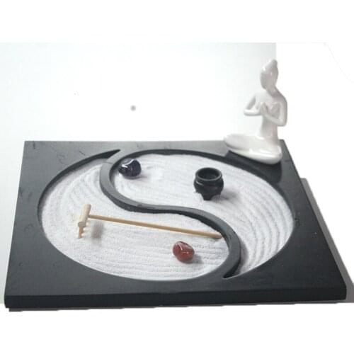 1Set Wooden Ceramic Yoga Craft Zen Garden Decoration Resin Burner Sand Table Home Decoration Crafts