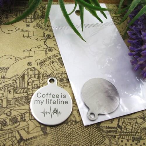 10pcs--"Coffee Is My Lifeline"stainless steel charms 5 styles for choosing DIY Charms for necklace bracelets