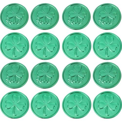 100PCS St. Patricks Day Party Lucky Coin Round Coin Prop Shamrock Coins Decor for Party Use (Gree