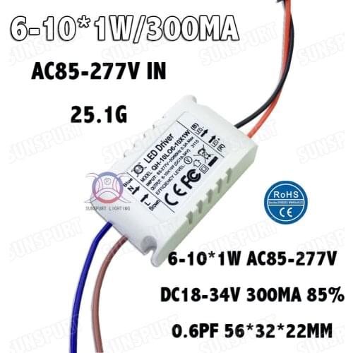 5 Pieces Isolation 10W AC85-277V LED Driver 6-10x1W 300mA DC18-34V LED PowerSupply Constant Current Ceiling Lamp Free Shipping