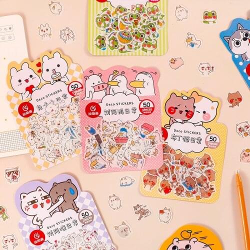 50 Pcs/bag Stationery Sticker Pack Cute Pet Cartoon Lovely Child Hand Account Kawaii Decoration Decoration Diary Scrapbooking