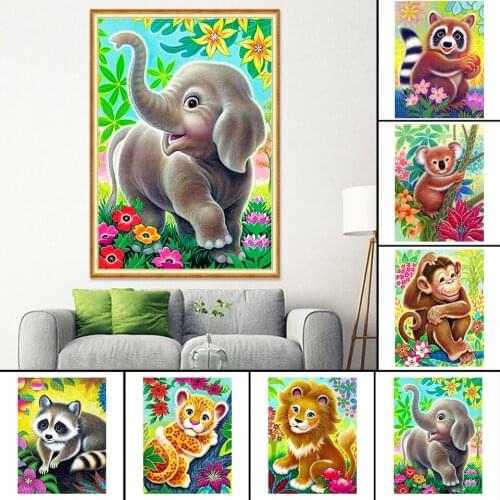 5D DIY Diamond Painting Cartoon Animals Lion Cross Stitch Kit Full Drill Embroidery Mosaic Art Picture of Rhinestones Decor Gift