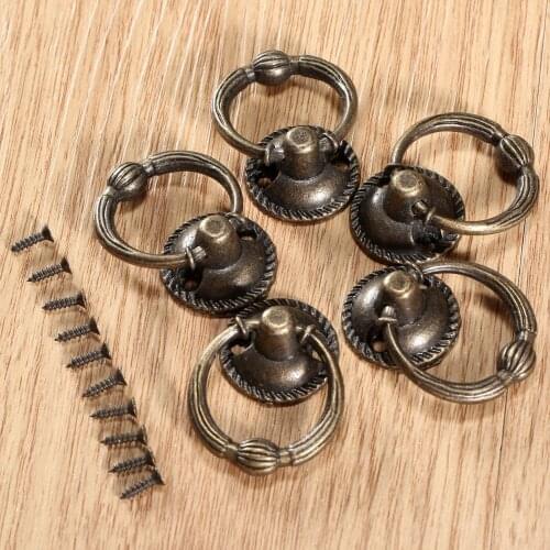Antique Bronze 37*27mm Jewelry Box Handles Mini Drawer Cabinet Pulls Vintage Desk Door Knob 5pcs